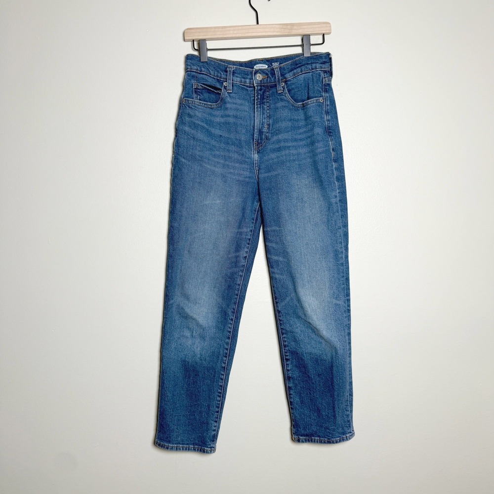 Old Navy Sky-Hi Straight Extra High Rise Jeans Medium Wash Size 4 Loose Relaxed